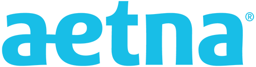 The image displays a logo with the text AETNA prominently featured in blue lettering against a white background, set within a rectangular border that appears to be dark grey or black.