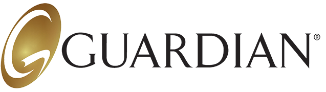 The image shows a logo with the word Guardian prominently displayed, accompanied by a stylized emblem featuring a shield with a lock on top, suggesting security or protection services.